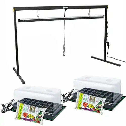 Greenhouse Megastore Indoor Seed Starter Kit with 4' Grow Light - 2 Pack of 36-Cells Seedling Starter Trays, Microgreen Trays, Humidity Domes, Heat Mats for Seed Starting & Seed Starter Soil