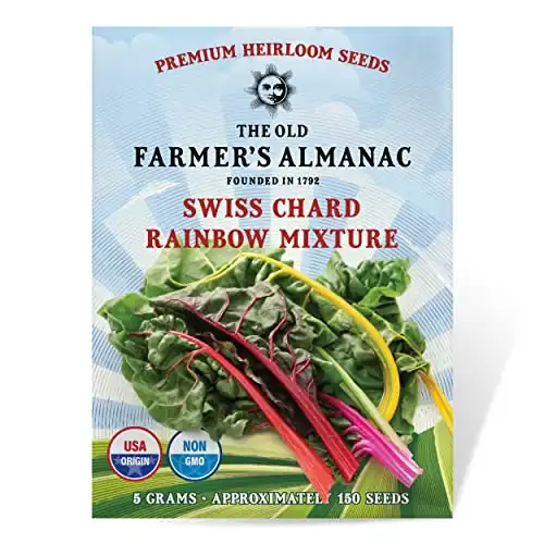 The Old Farmer's Almanac Heirloom Swiss Chard Seeds (Rainbow Mixture) - Approx 120 Seeds - Non-GMO, Open Pollinated, USA Origin