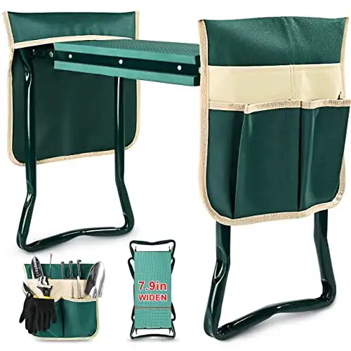 KVR Upgraded Garden Kneeler and Seat with Thicken & Widen Soft Kneeling Pad,Heavy Duty Foldable Gardener Stool with 2 Tool Pouches