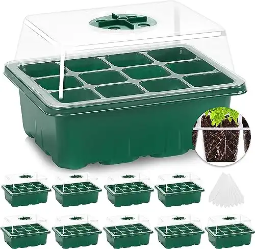 MIXC 10 Packs Seed Starter Tray Seed Starter Kit with Humidity Dome (120 Cells Total Tray) Seed Starting Trays Plant Starter Kit and Base Mini Greenhouse Germination Kit