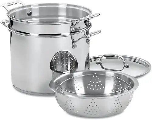 Cuisinart 4-Piece Cookware Set, 12 Quarts, Chef s Classic Stainless Steel Pasta/Steamer, 77-412P1